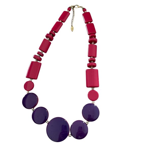 VTG COLDWATER CREEK LUCITE NECKLACE RETRO PINK PURPLE CIRCLES THICK DISCS 1990S - Picture 5 of 6